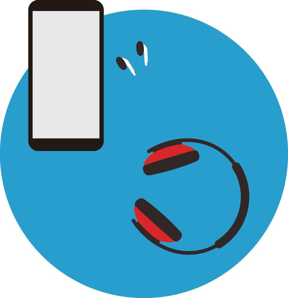 Smartphone, headset on the table, top view, illustration vector