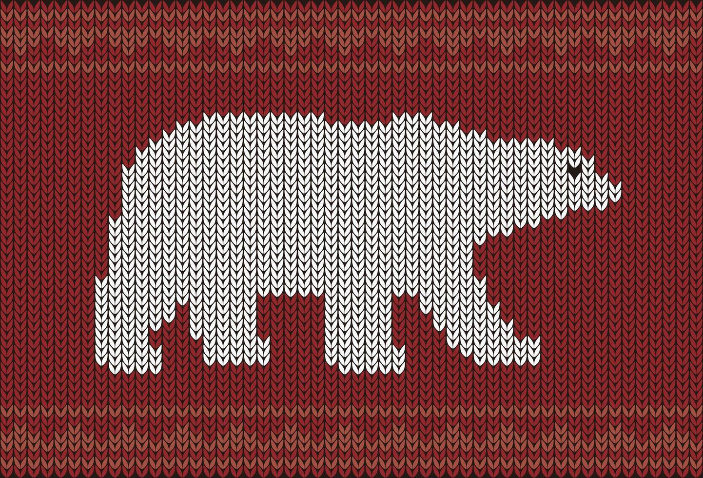 Polar bear on the knitting pattern, Happy new year, illustration vector