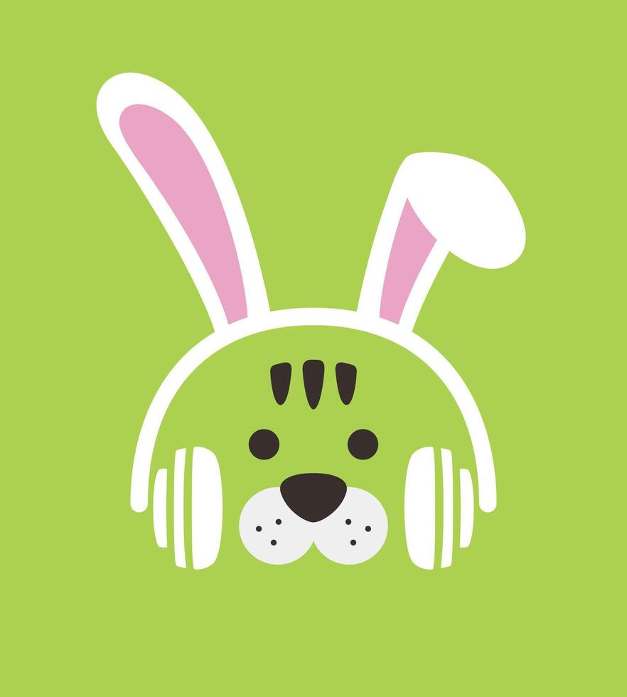 Cartoon Tiger wearing a Rabbit's headset, , enjoy the music vector