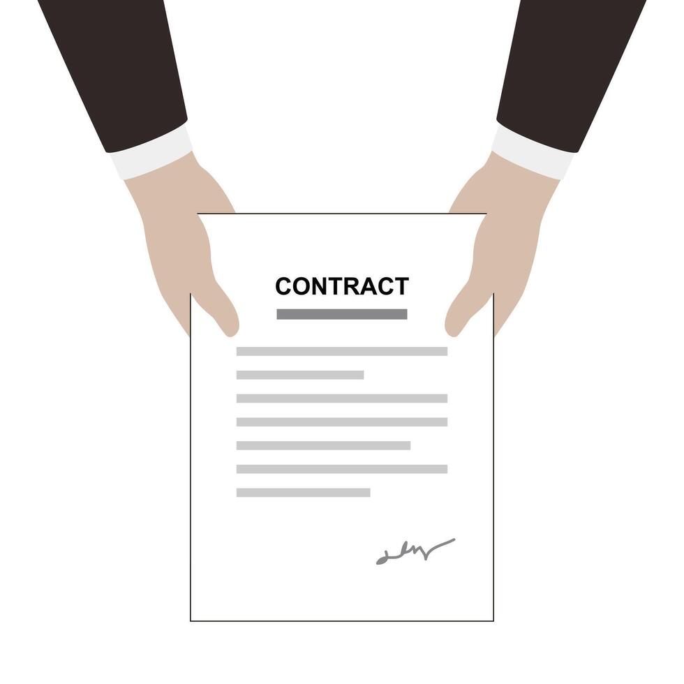 Man holding contract paper, flat design, illustration vector