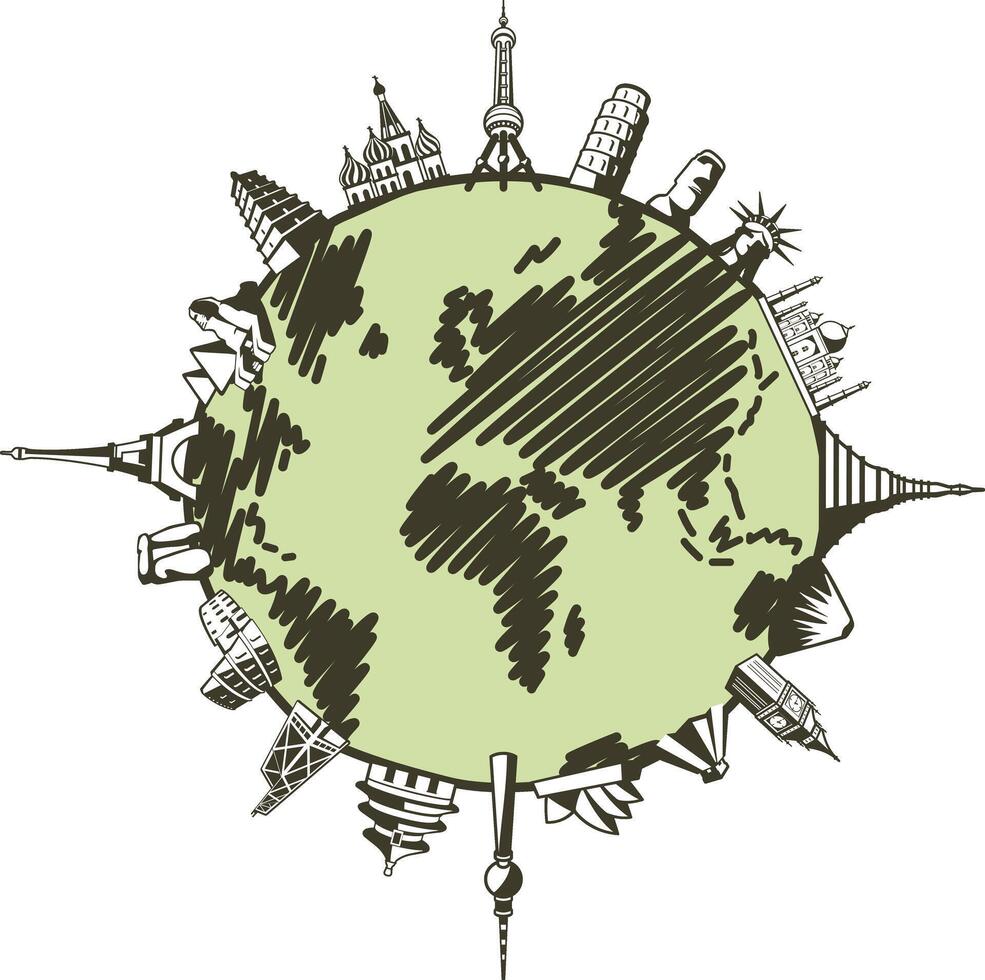 famous Landmark icons of the world around the earth vector