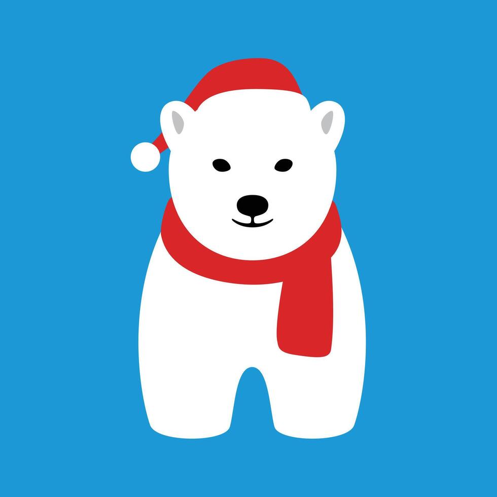 Portrait of polar bear, wearing Christmas cap, like Santa Claus, cool style vector