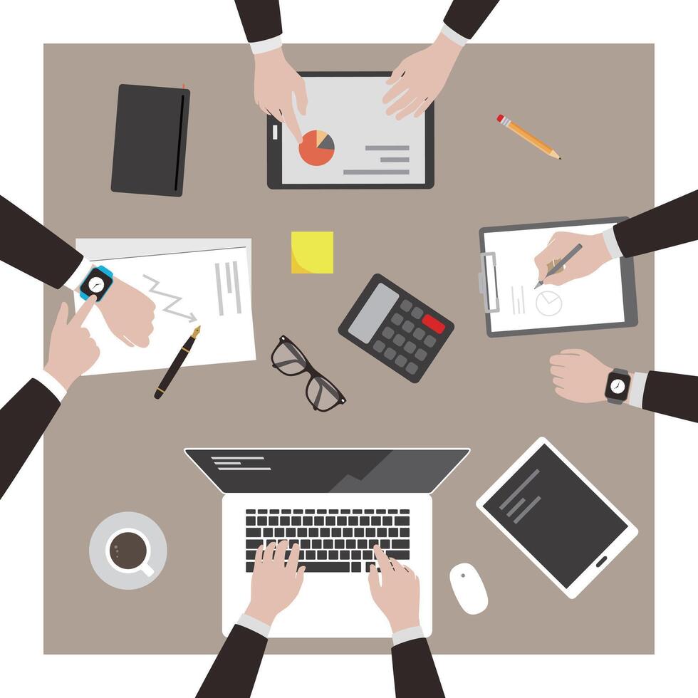 Teamwork concept, business man met at the meeting, illustration vector