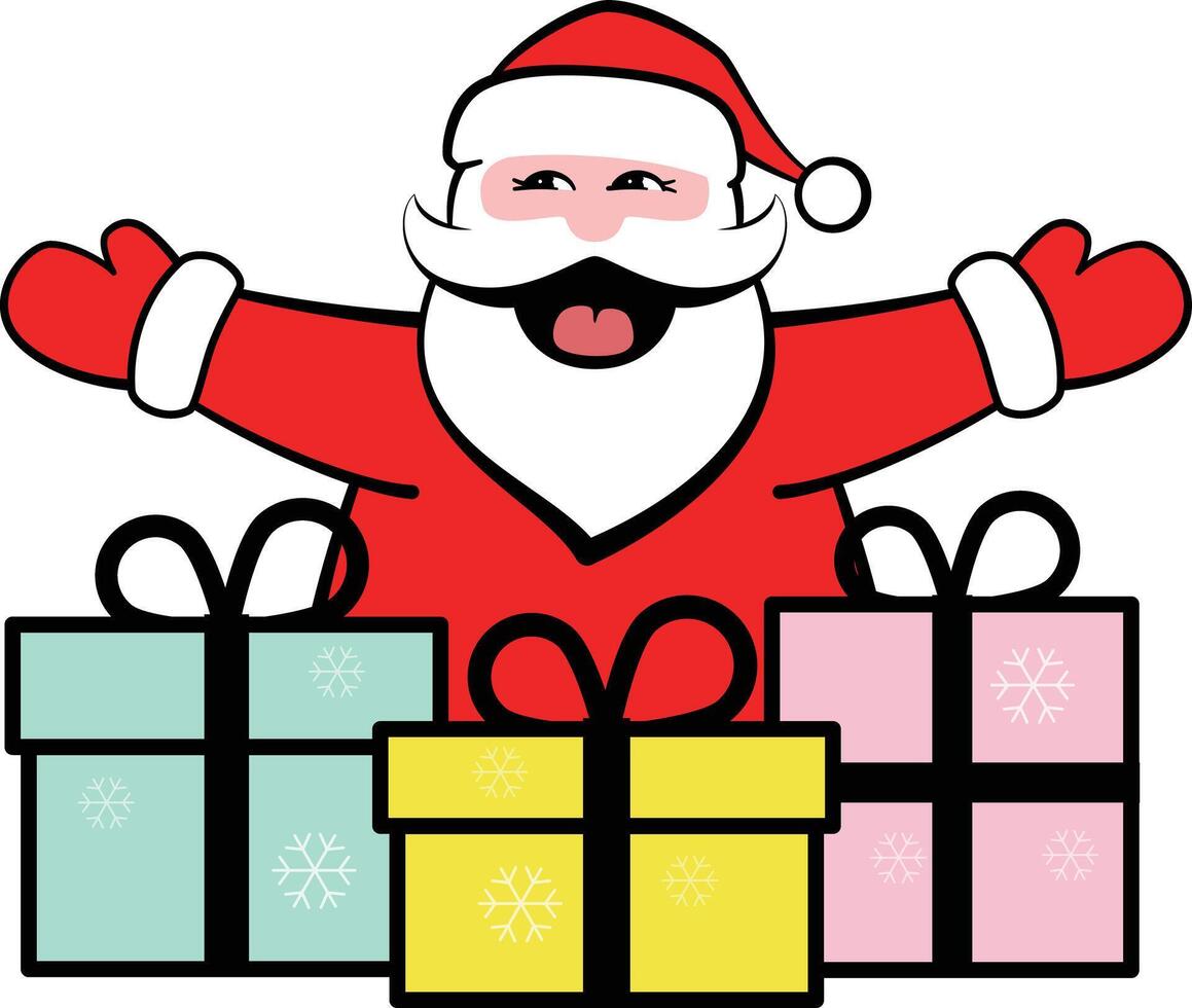 Santa Claus opens his hands, ready to give you a hug and gifts vector