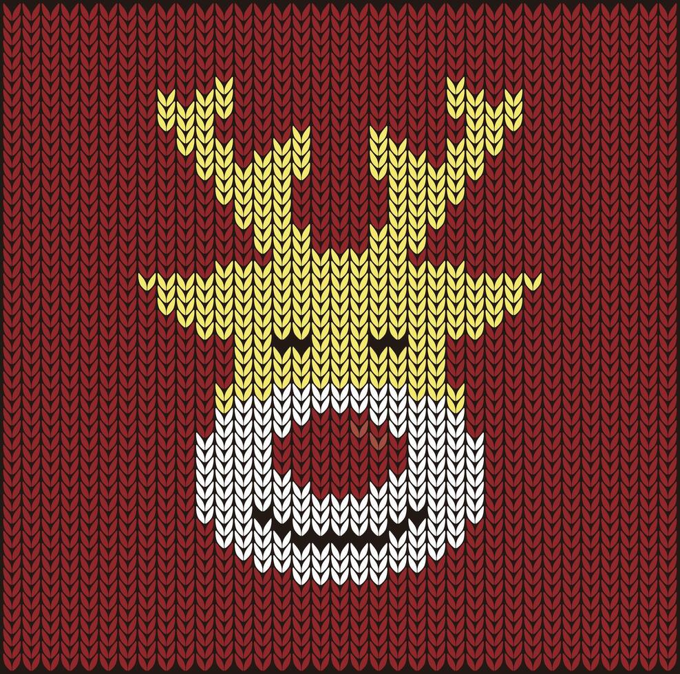 Cute deer on the knitting pattern, Happy new year, illustration vector