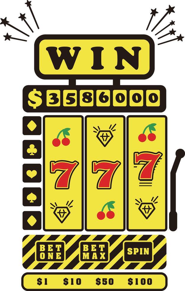 Slot machine, three seven numbers, illustration vector