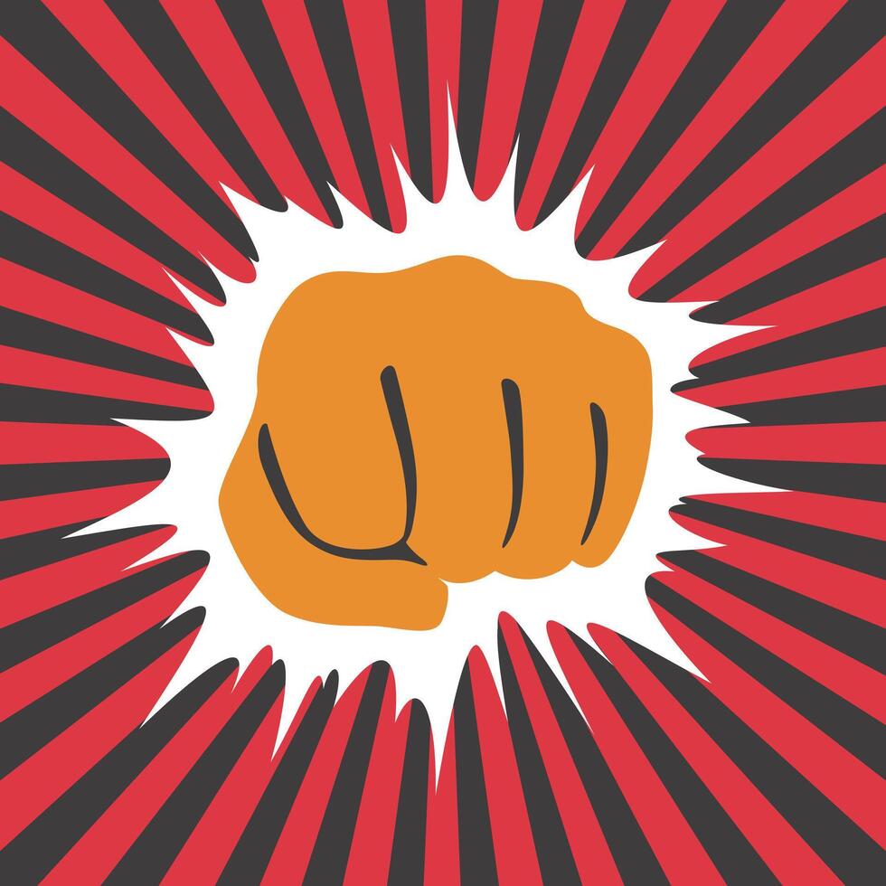 Fist hand with shining sun background vector