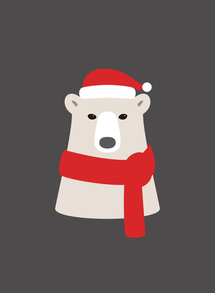 Portrait of polar bear, wearing Christmas cap, like Santa Claus, cool style vector