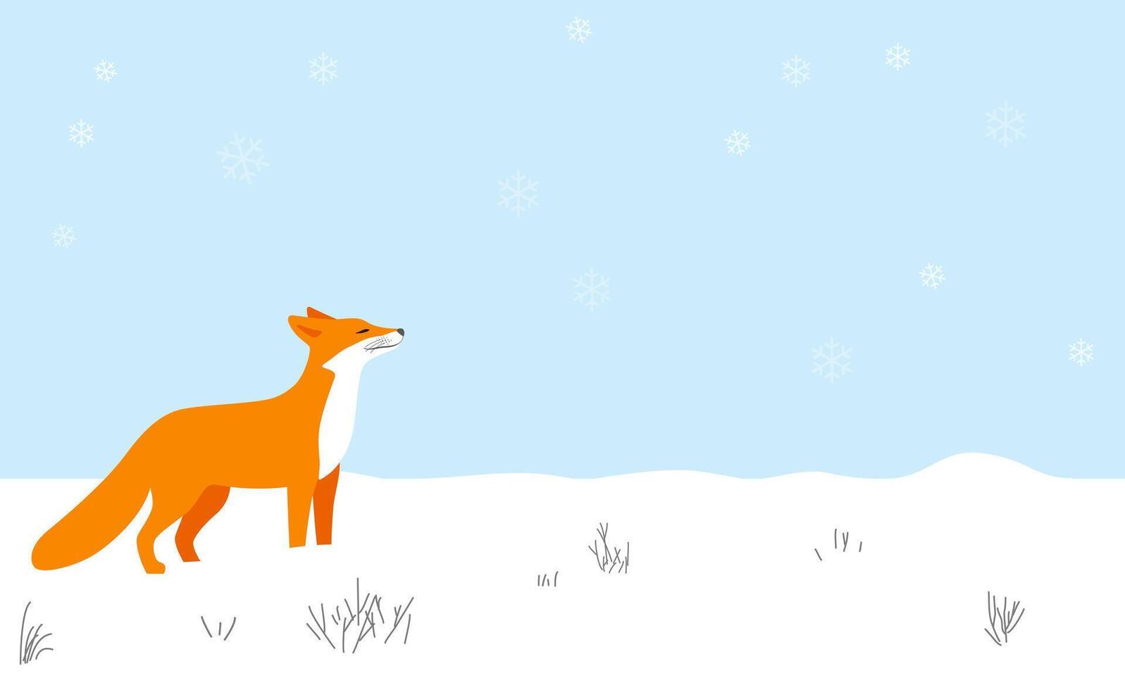 Red fox walking on the snow, smell the air vector