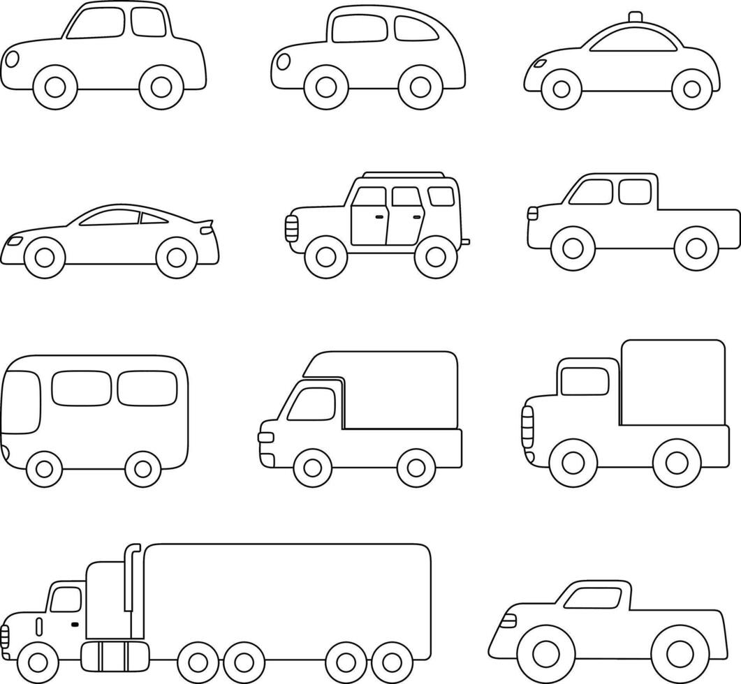 Car icon set, outline illustration vector