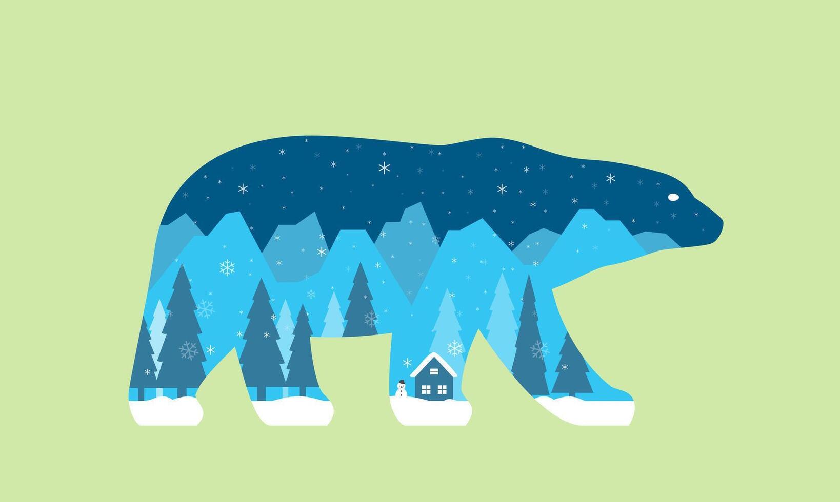 Winter landscape showing on the shape of polar bear vector