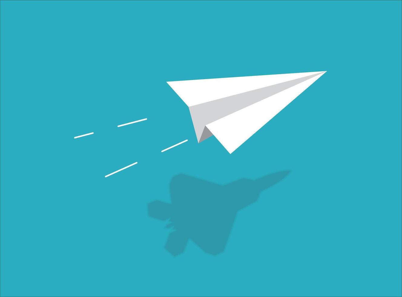Paper plane casting shadow jet fighter, illustration vector