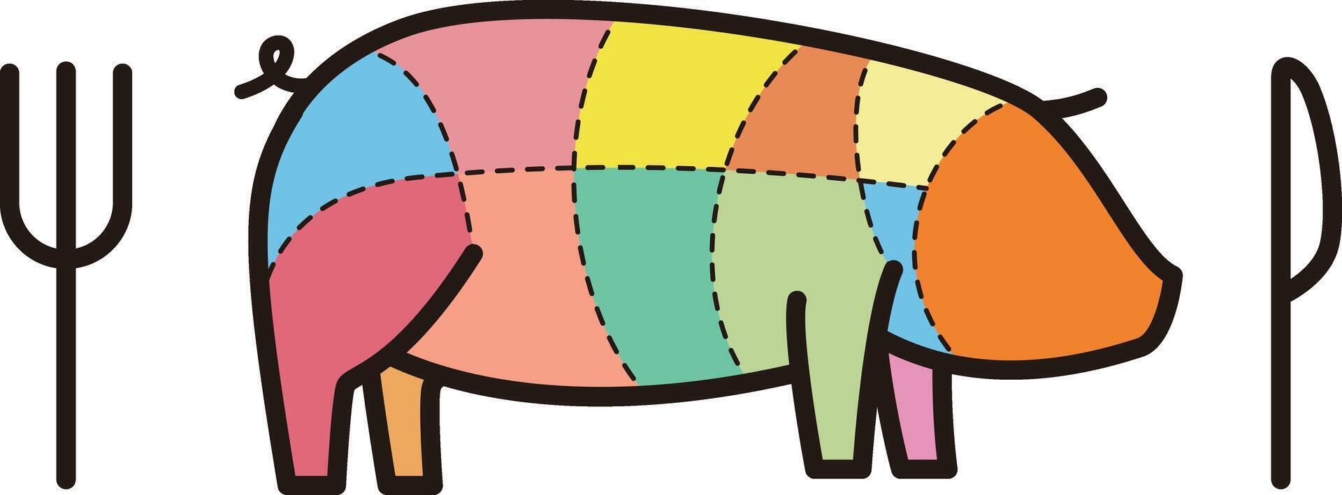 Pig meat cuts. butcher cuts diagram. Scheme of pork vector