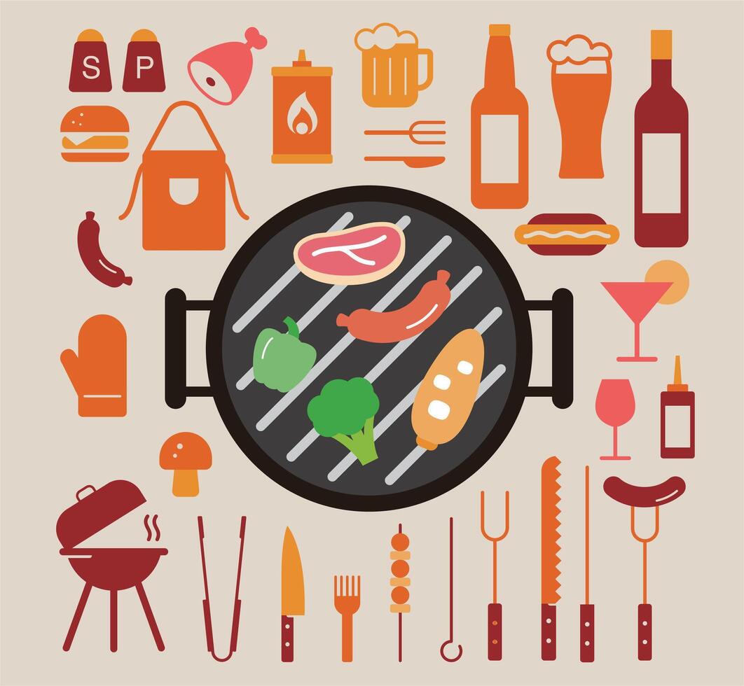 Simple Set of Barbecue Related Line Icons, illustration vector