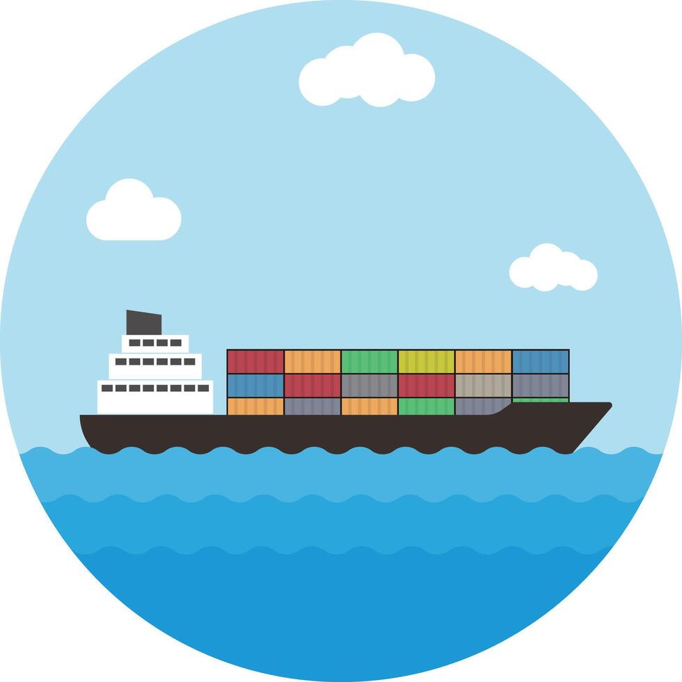 merchant container cargo ship on the sea, illustration vector