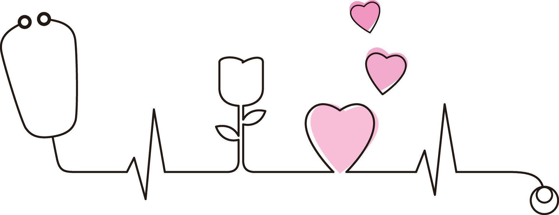 Stethoscope with rose and heart illustration vector