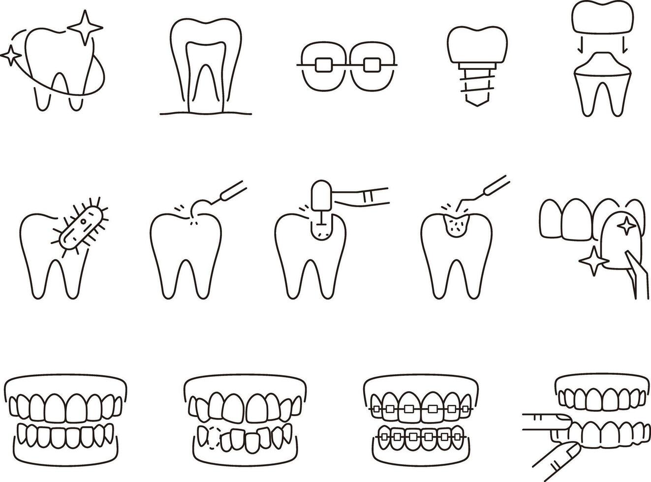 Tooth thin line icons, illustration vector