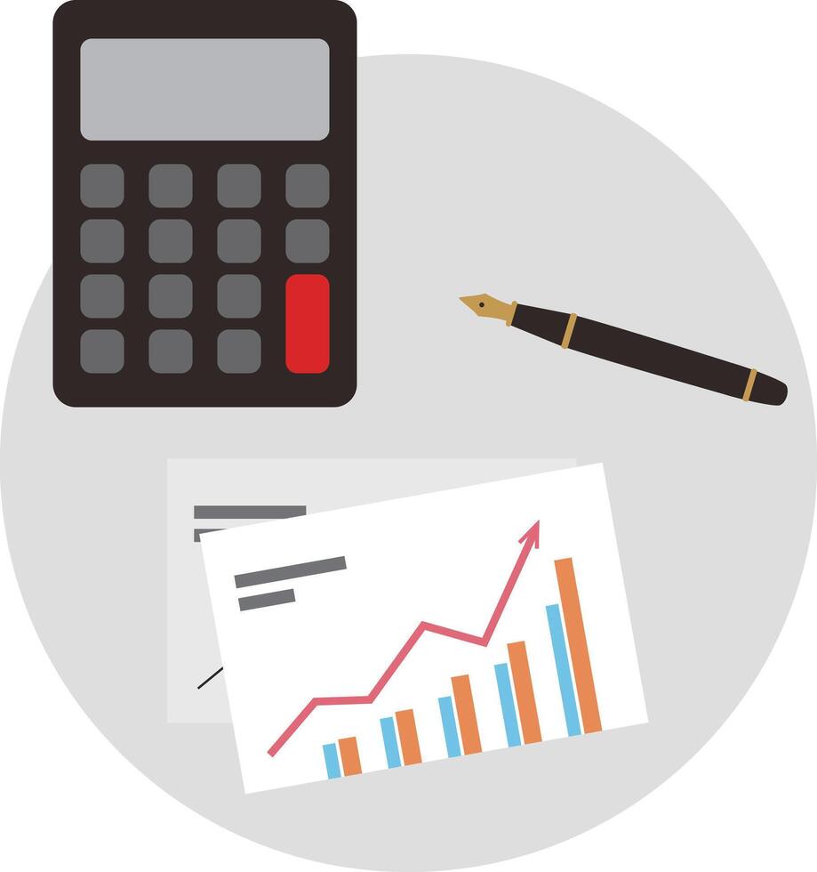 Calculator and paper on the desk, top view, illustration vector