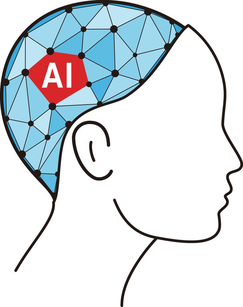 Microchip in the Cyborg head, Artificial intelligence concept. illustration vector