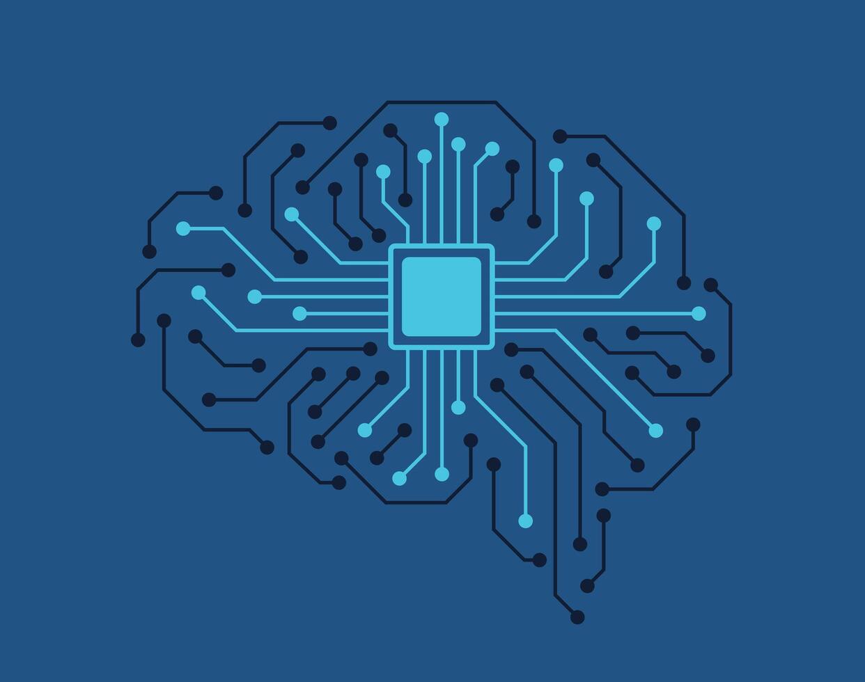 circuit board, chip and brain, Artificial intelligence concept. illustration vector