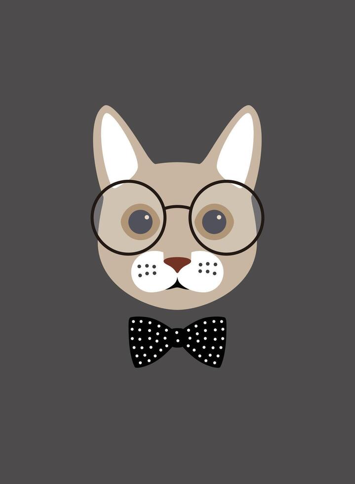 Portrait of cat, wearing glasses, like a scholar, cool style vector