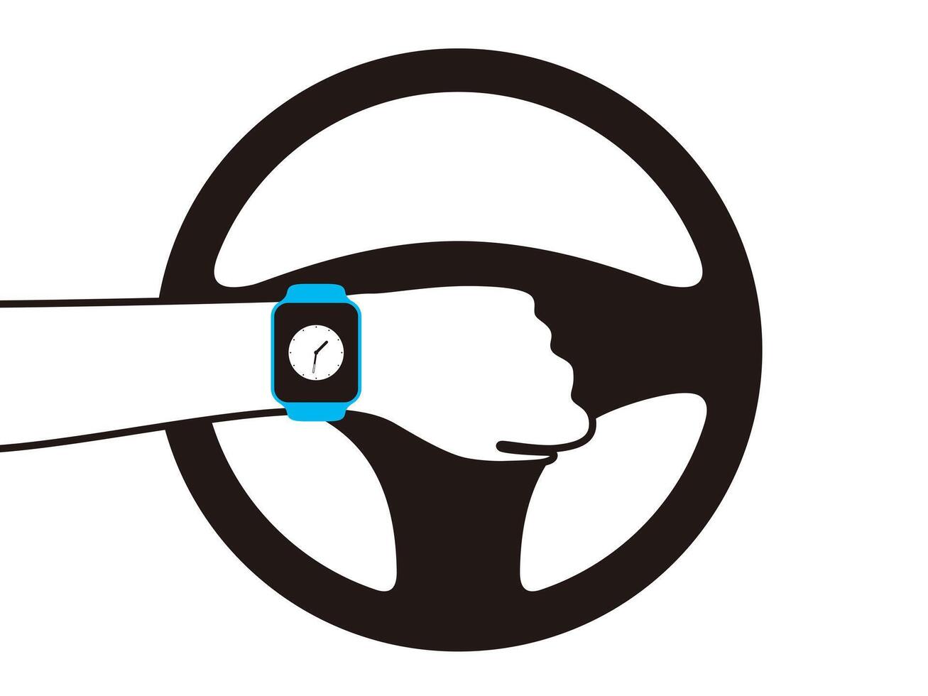 Driving car with fashion smart watch, flat vector