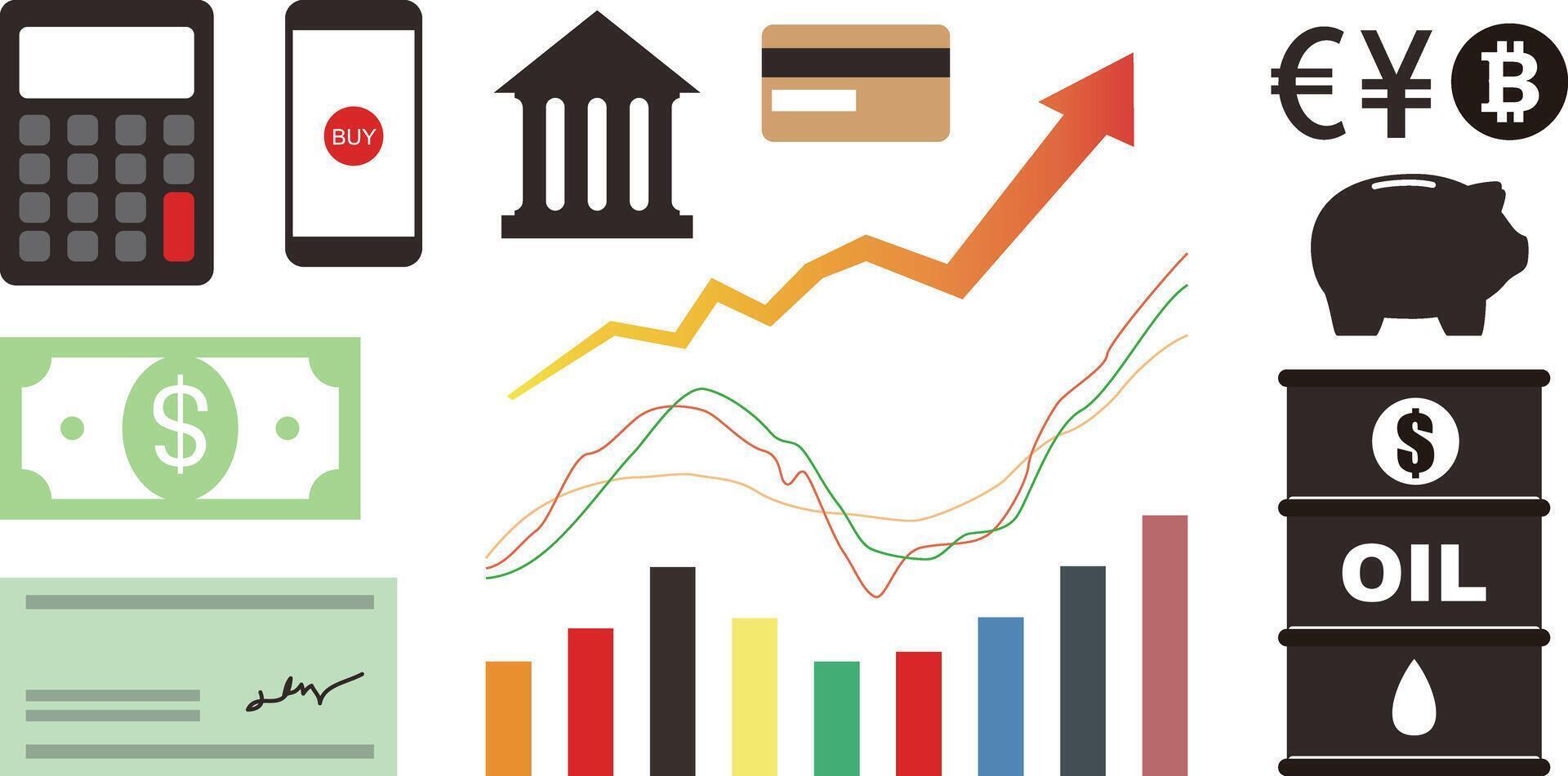 Finance icon set, such as money and bank icons, vector