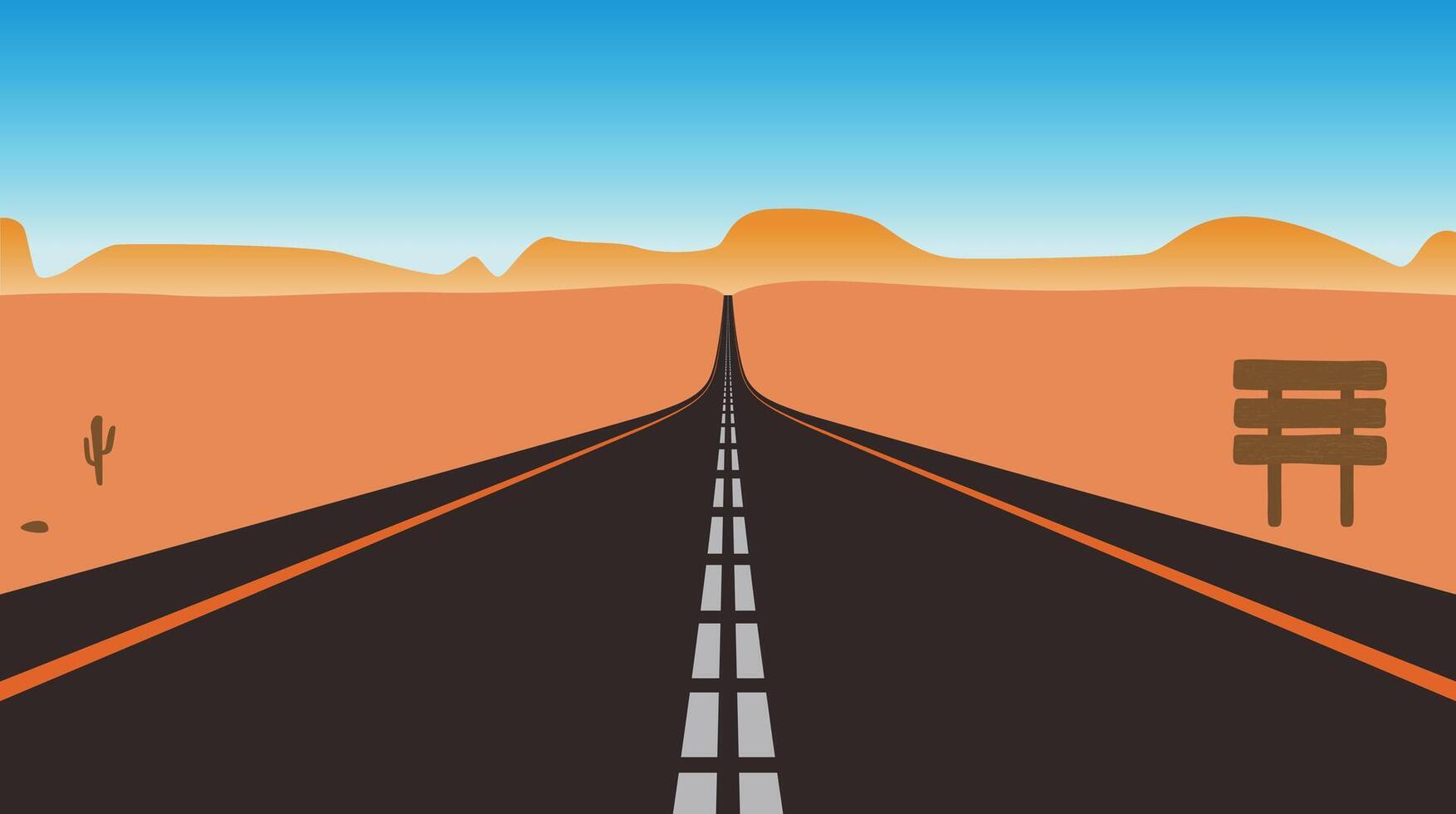 Straight road through to the sky on the gobi, illustration vector