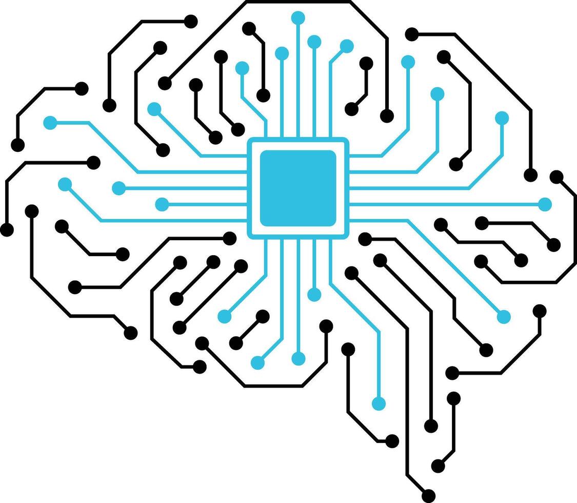 circuit board, chip and brain, Artificial intelligence concept. illustration vector