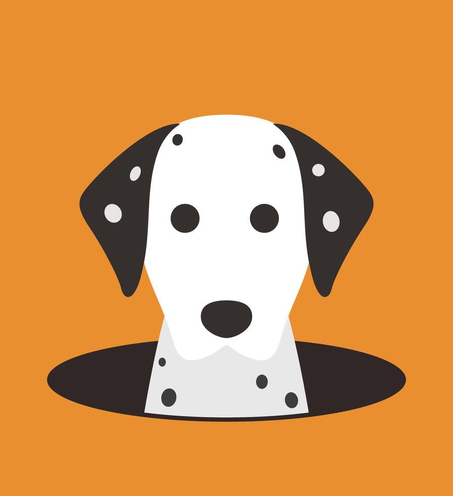 Cute Dalmatian dog on the hole, watching, illustration vector
