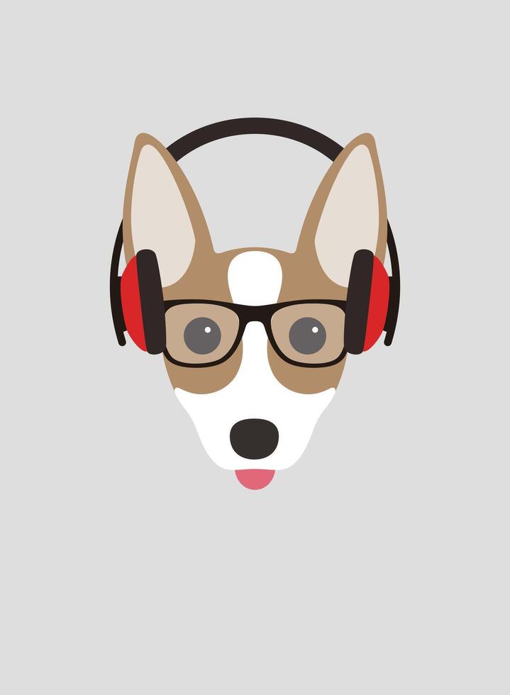 Portrait of dog, wearing headset, like a man, cool style vector