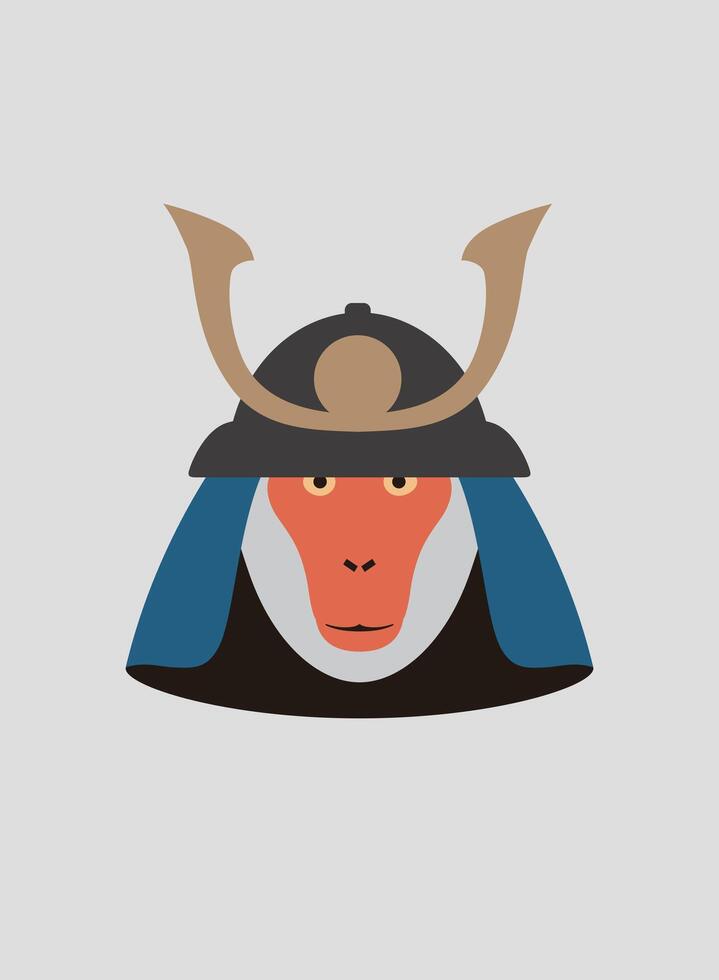 Portrait of monkey, wearing ancient helmet, like Ancient Samurai, cool style vector
