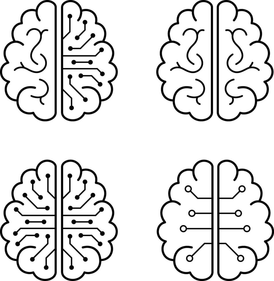 Human brain and artificial intelligence concept, top view vector