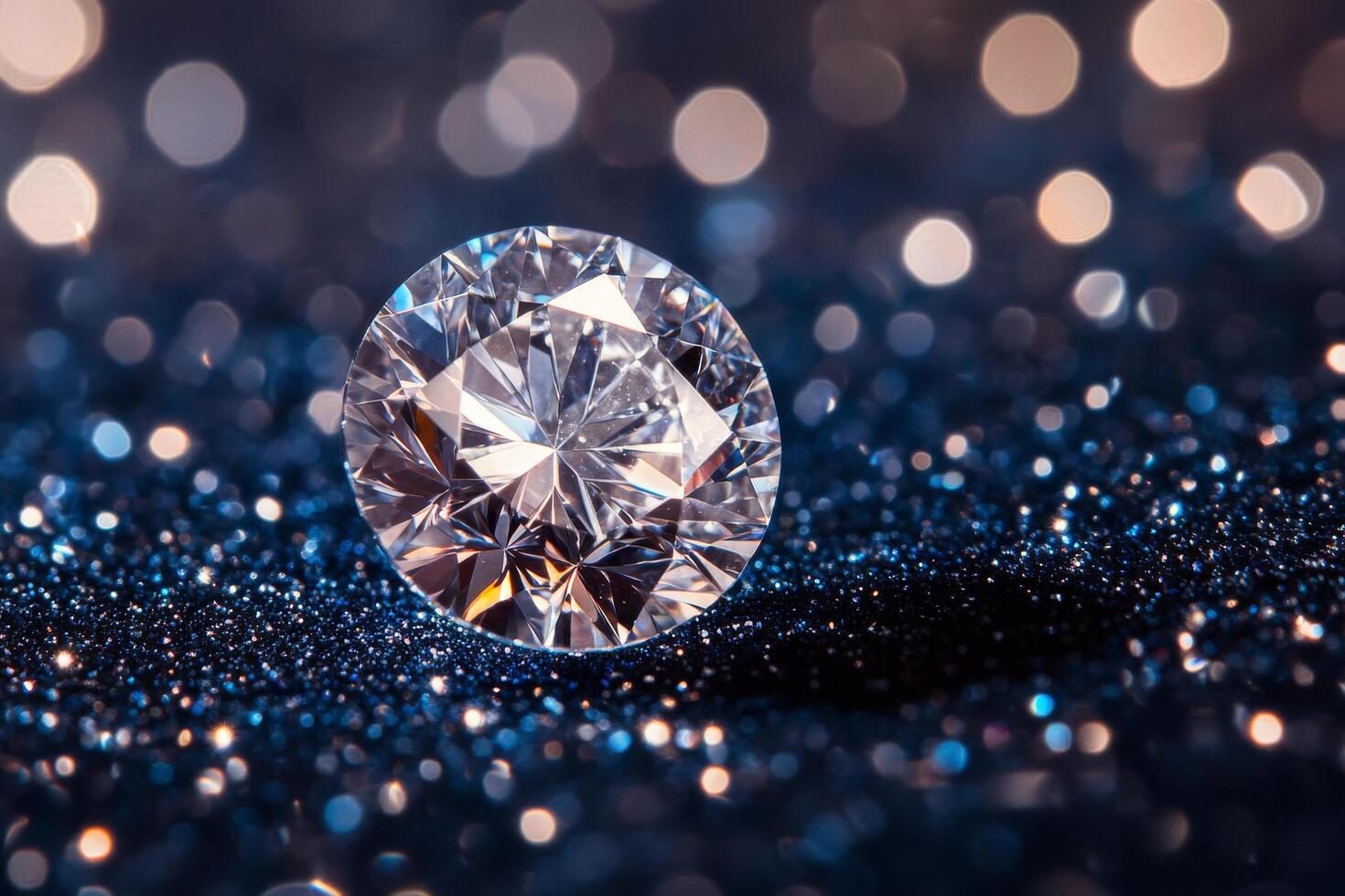 Sparkling diamond reflecting light on a glittering surface in an elegant setting photo