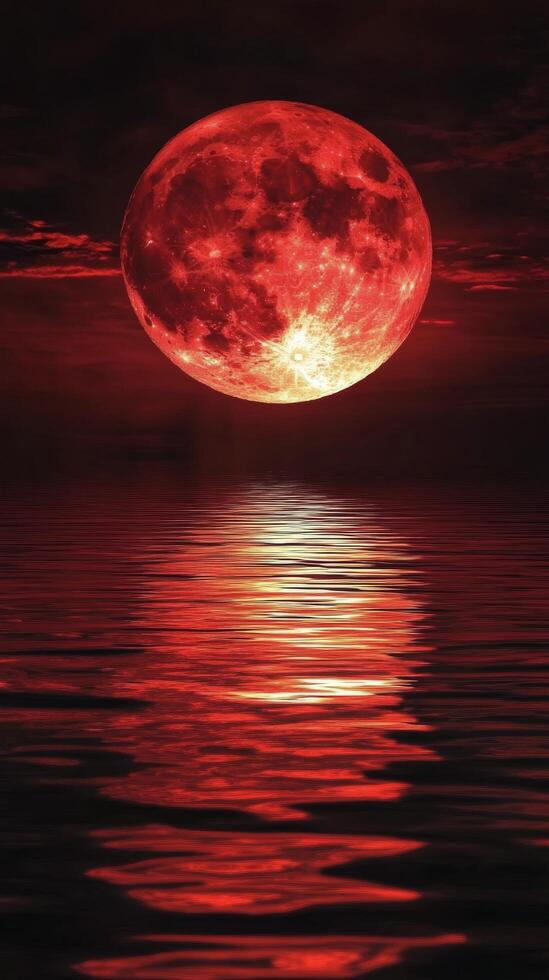 Majestic full moon reflecting on calm waters during twilight photo