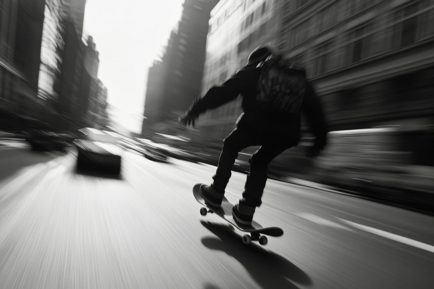 Urban skateboarder cruising through autumn streets on a vibrant afternoon photo