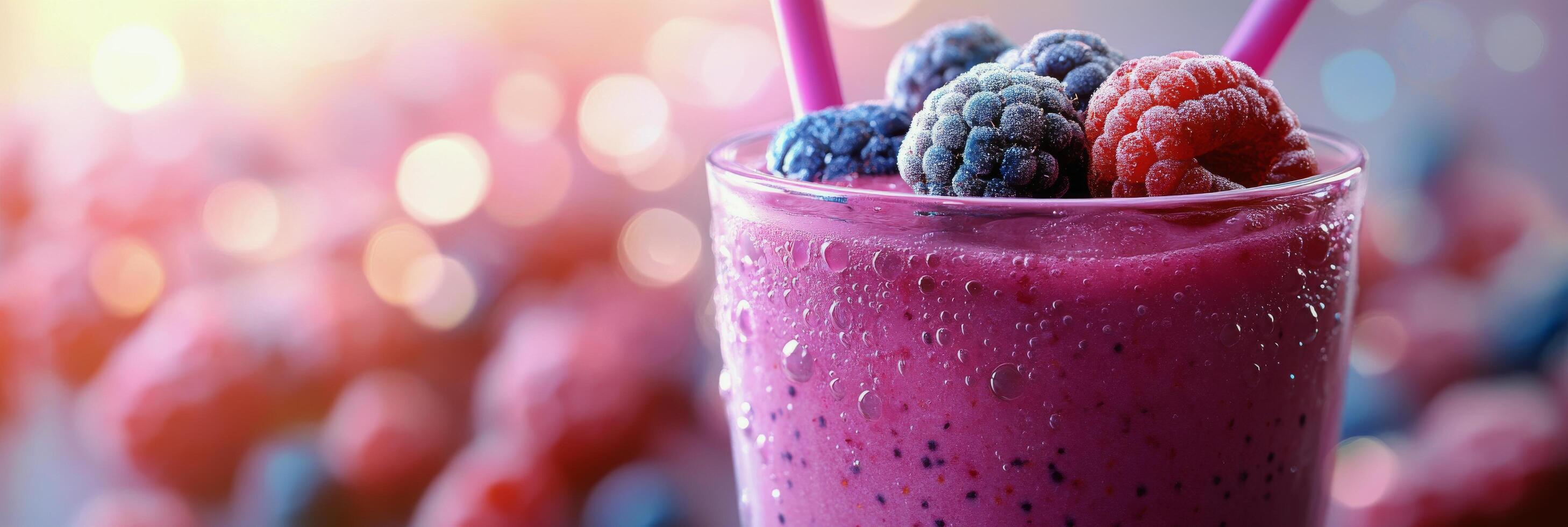 Refreshing berry smoothie with vibrant colors and flavors served in a glass photo
