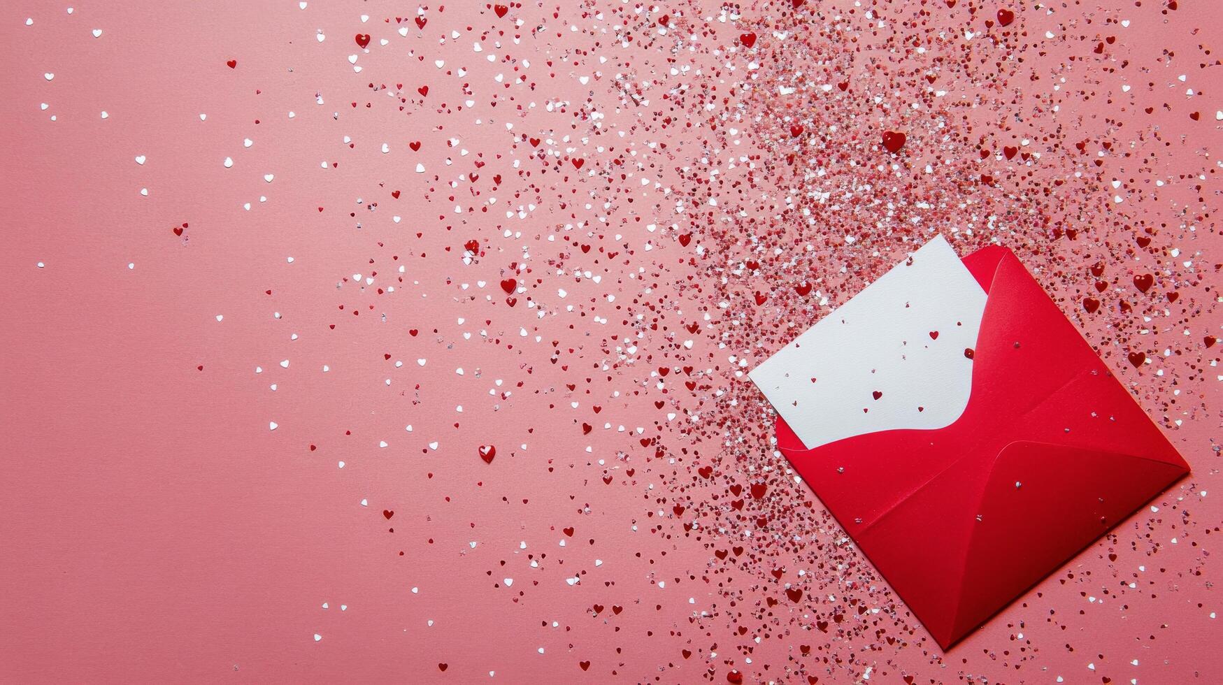 Red envelope with hearts on pink background creates a festive, romantic atmosphere for special occasions photo