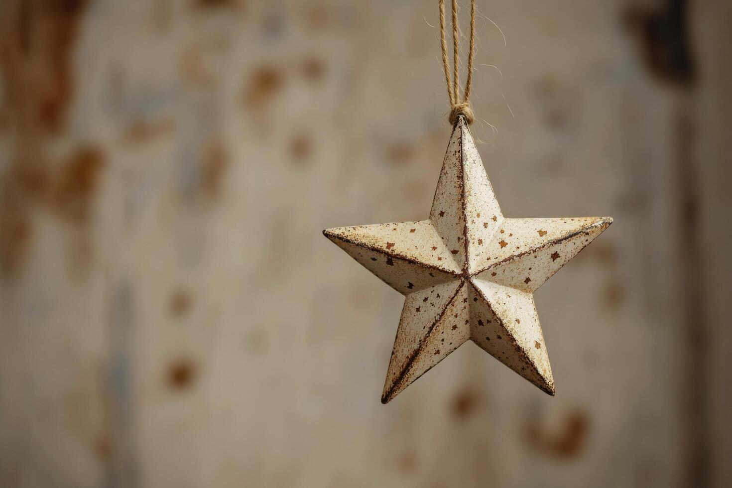 Hanging decorative star ornament against a rustic background in soft light photo