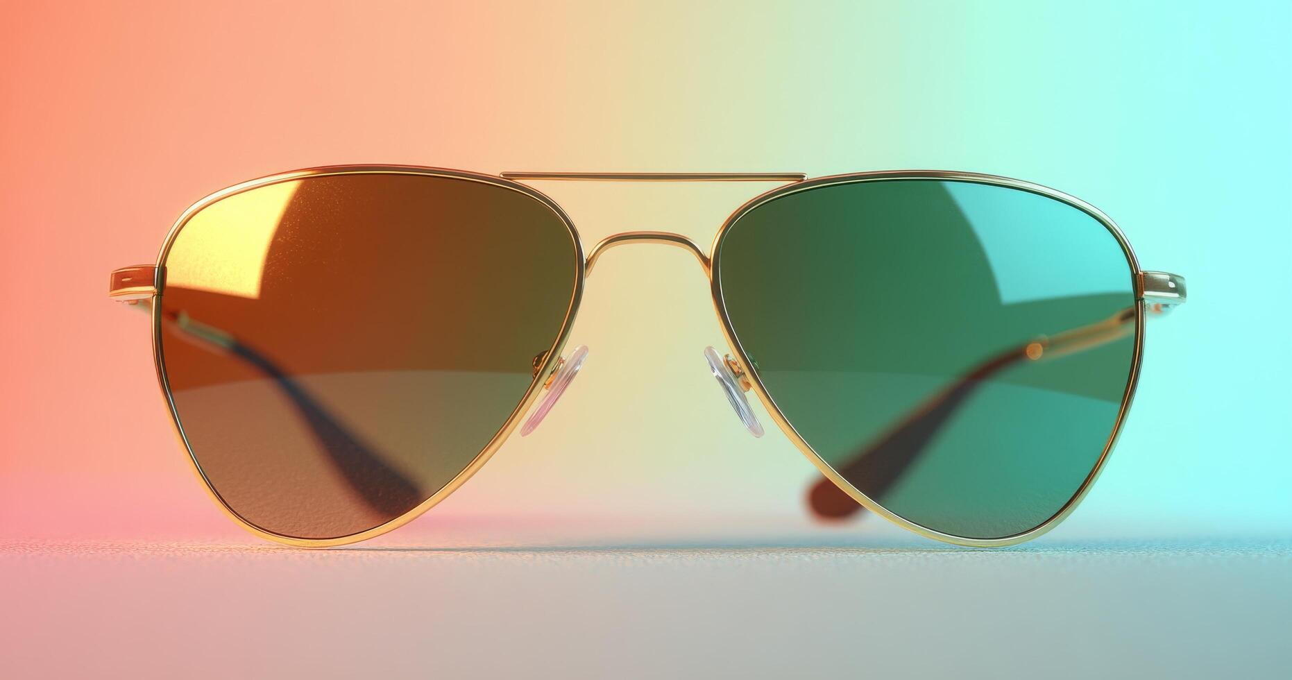 Stylish sunglasses with a retro design showcased against a colorful gradient background photo