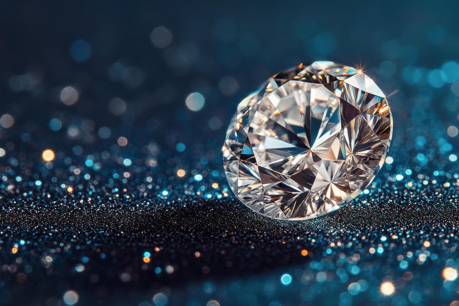 Sparkling diamond reflecting light on a glittering surface in an elegant setting photo