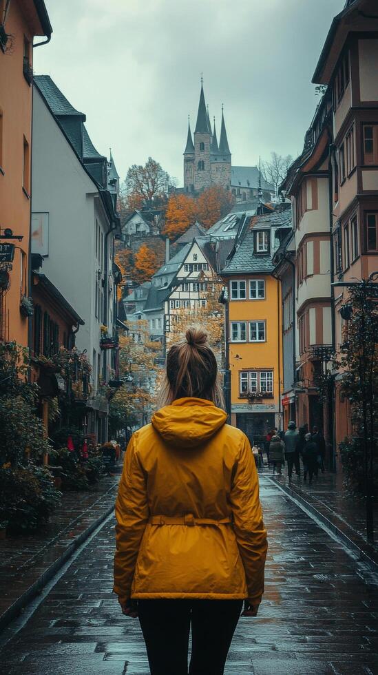 Exploring a colorful urban landscape with a view of historic architecture photo