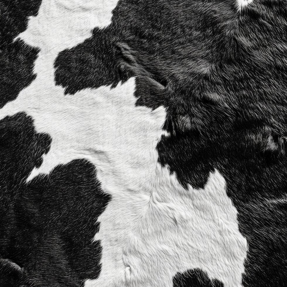 Black and white cowhide texture showcasing natural patterns and softness of leather material photo