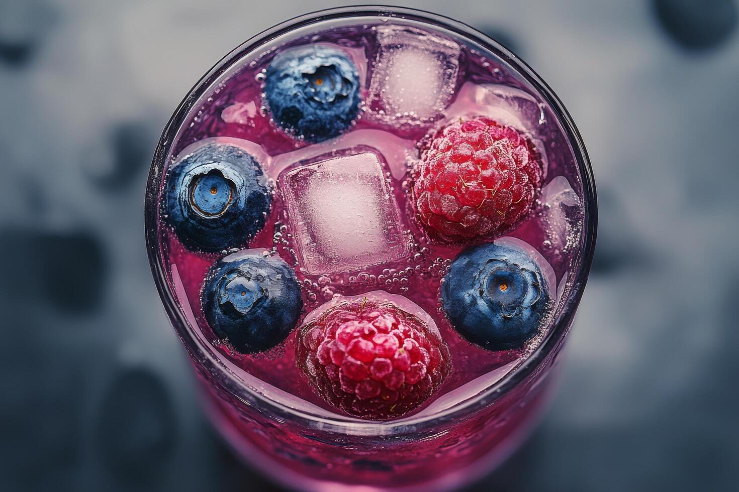 Refreshing berry beverage with ice and fresh fruits in a glass photo
