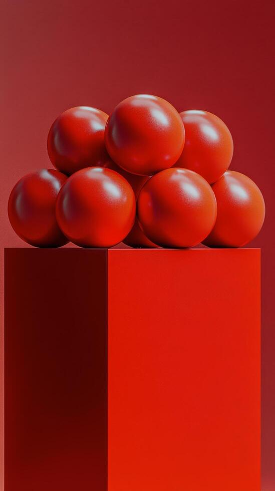 Abstract composition of red spheres on a pedestal in a studio setting photo