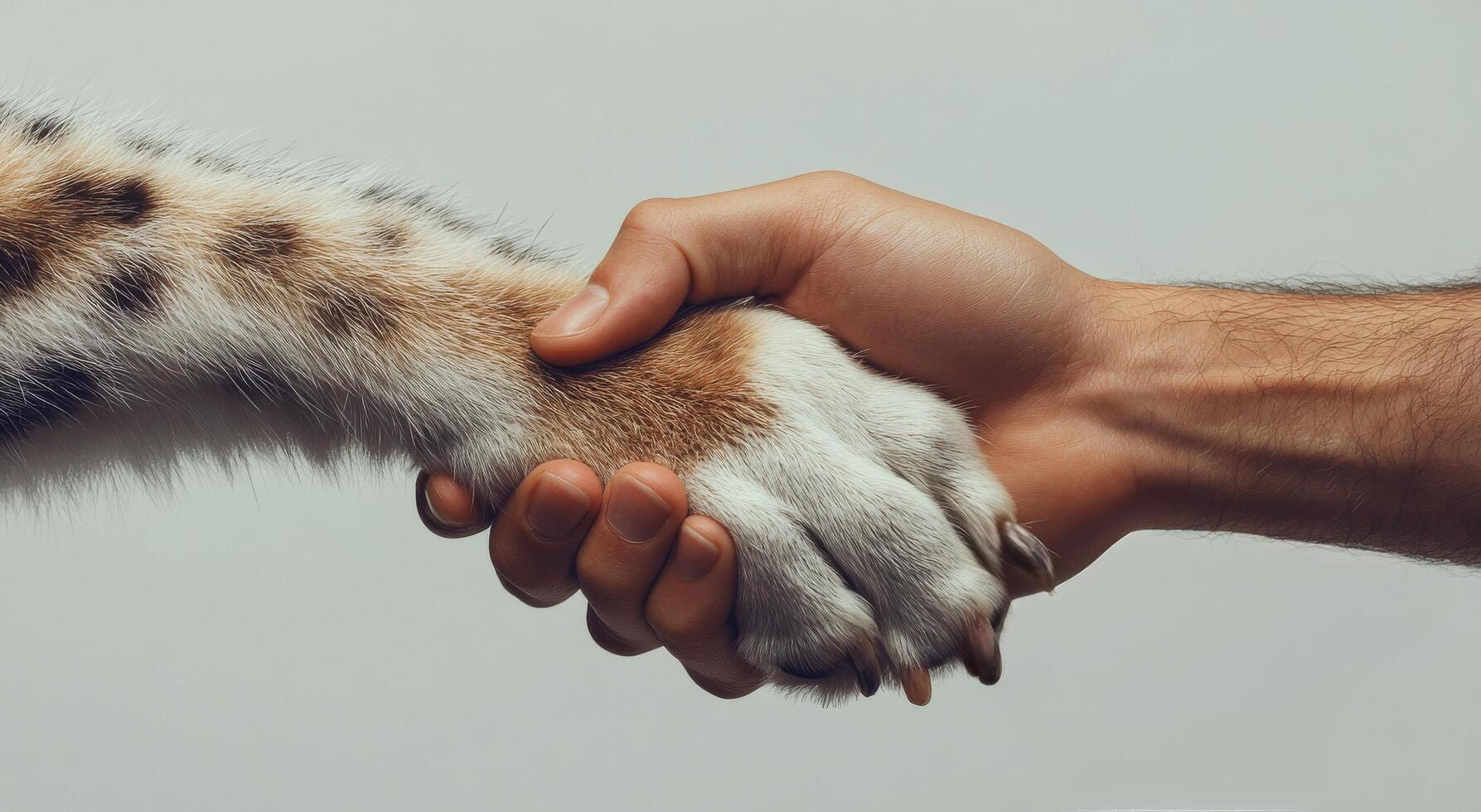 Connection between human and dog through a gentle handshake in a calming setting photo