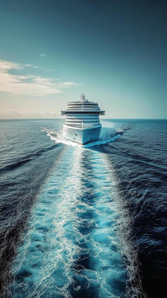 Cruise ship navigating through calm ocean waters in broad daylight photo