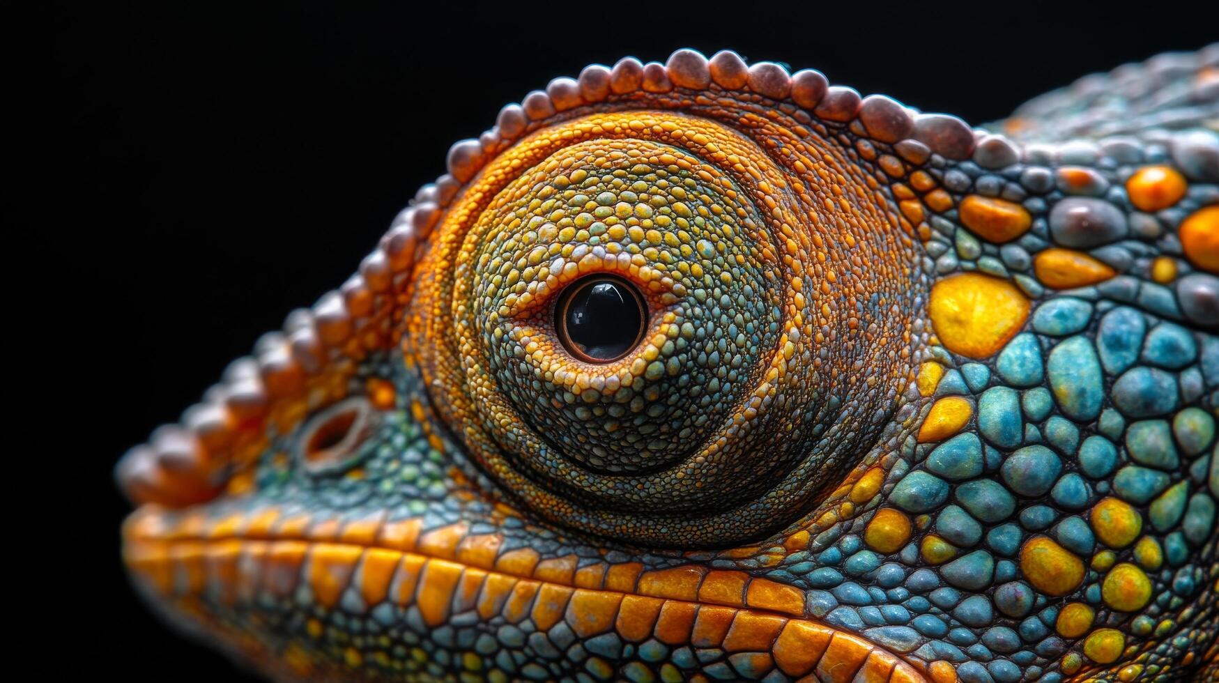 Vibrant close-up of a colorful lizard showcasing its unique textured skin and striking features photo