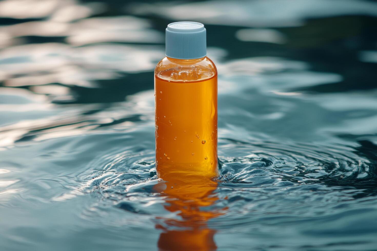Stylish product display at sunset over calm water creates a serene atmosphere perfect for relaxation photo