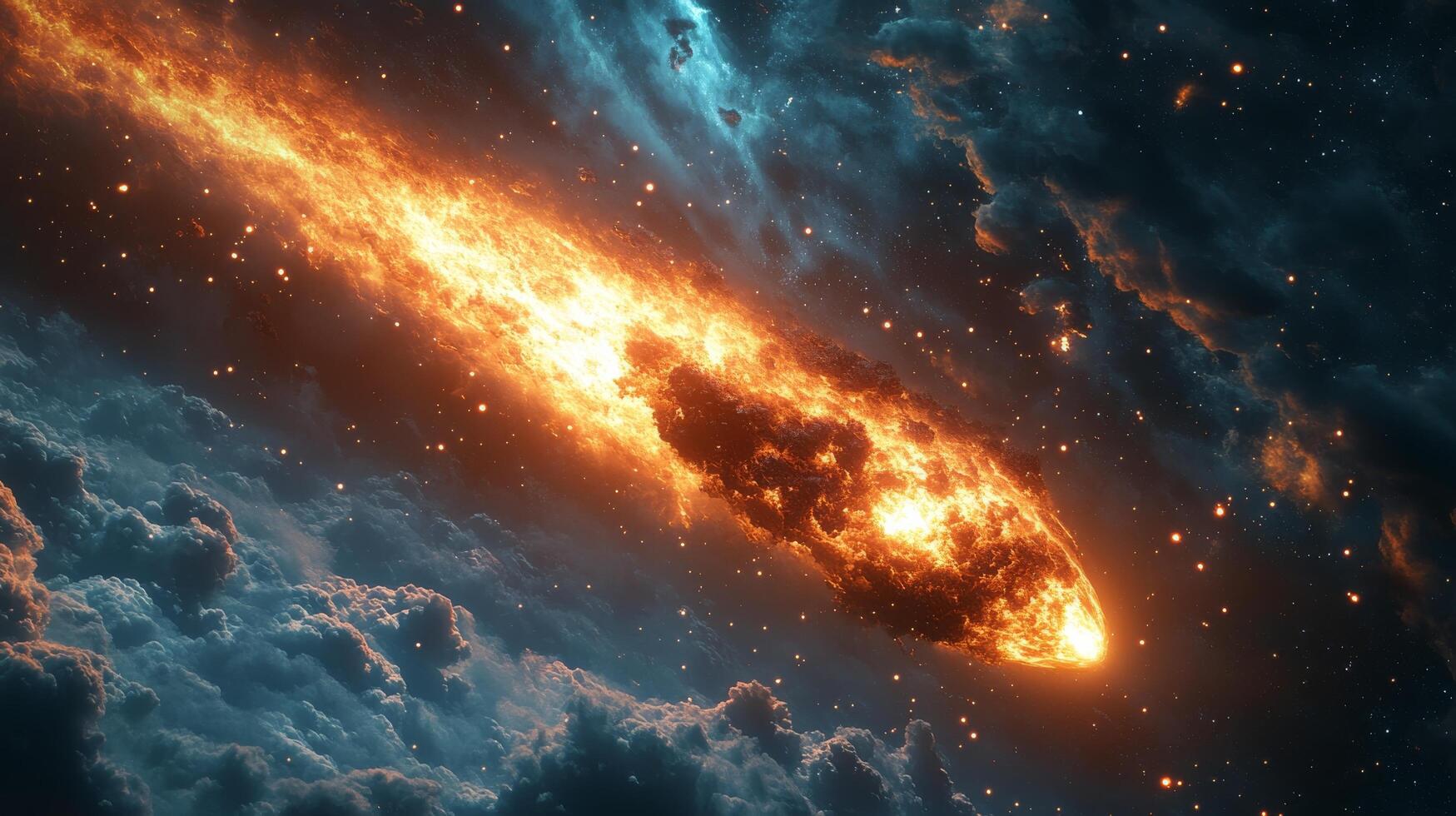 Stunning comet travels through vibrant cosmic clouds in a distant galaxy photo